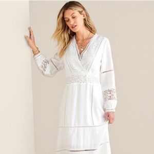 SOFT SURROUNDINGS Araminta White Linen Lace Boho Maxi Dress (like new)